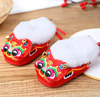 0-2y Primul Copil de Pietoni Toamna Iarna Copii Cap de Tigru Pantofi Nou-născut Stil Chinezesc Brodate Fund Moale Cald Încălțăminte