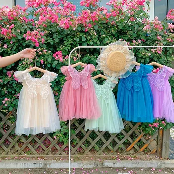 0-7T Gril Rochie de Vara de Culoare Solidă Haine pentru Copii Drăguț Fluture Tifon Rochie de Frumoase, pline de culoare Roz de Imprimare Cadou Fusta 2023 Copil