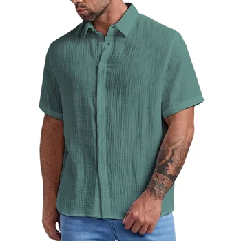 2023 Bărbați Lenjerie de pat din Bumbac de Vara Tricou Maneci Scurte Culoare Solidă Respirabil Hawaiian Beach Camasi Masculine Casual Bluza Pentru Barbati S-4XL