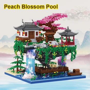 3320Pcs Peach Blossom Piscină Aer Casă în Copac Blocuri Suzhou Grădină Asamblare DIY Cărămizi de Jucărie de Lumină LED Mini Diamond Pentru Copil
