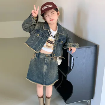 Copii costum coreeană pentru copii purta Toamna anului 2023 strat de denim Denim fusta costum pentru copii haine pentru Fete de Moda Bumbac