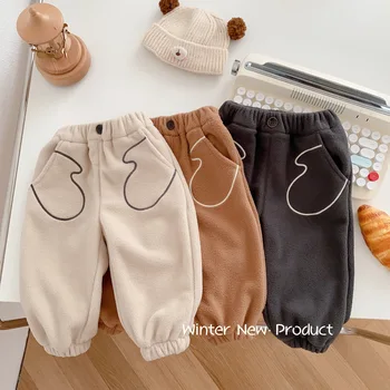 Copii Moda Pantaloni Groase 2023 Nou La Modă Iarna Baieti Frumos Fleece Pantaloni De Trening Fete Culoare Solidă Pantaloni Casual