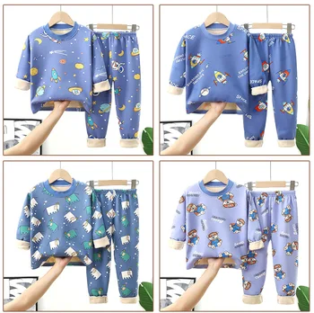 De Toamnă pentru copii Pantaloni Copii, Pijamale Copii și Toddler Cald Set Lenjerie Băiat de Mijloc și Fete de Pluș și Gros Haine de Toamna