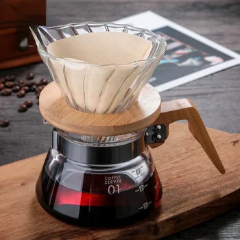 Ibric de cafea, Sticlă, Mașină de Cafea, din Lemn 700 ML/500 ML/300 ML de Lemn cu Filtru Ceramic Set, Set de unică folosință Instrument