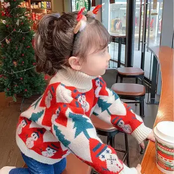 La modă de Crăciun Tricota Top pentru Fete 2023 Noi Îngroșat Copil Haine de Iarna Cald Gât Înalt pentru Copii Pulover Tricotate