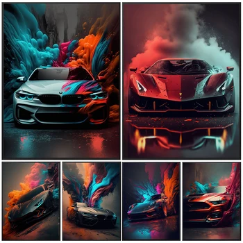 Modernă A Celebrului Supercar Futurist De Lux, Supersport Auto Poster De Imprimare Color Graffiti Panza Pictura Arta De Perete Poze Decor Acasă