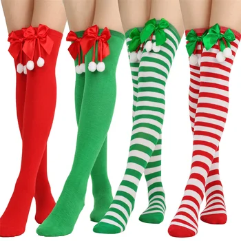Peste 12 Ani Papion Bile de Crăciun Șosete Peste Genunchi Tricota Ciorapi cu Dungi pentru Fete Mari Femei