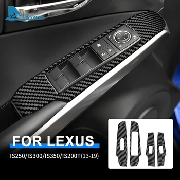 Real Moale Fibra de Carbon Autocolant Pentru Lexus IS250 300 350 200T 2013-2019 Geamul Mașinii de Ridicare a Comuta Butonul de pe Panoul Capacul Panoului Ornamental