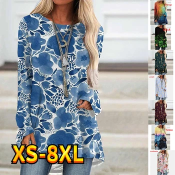 Topuri femeile Desene animate Floare Pictura Weekend Tricoul Streetwear Print Floral cu Maneci Lungi Gâtul Rundă de Bază Esențiale XS-8XL