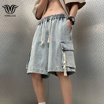 Vara Oamenii Y2k Denim Scurt Streetwear Epocă Coreean Harajuku Buzunar Pantaloni Scurți Hip Hop Pantaloni De Marfă Supradimensionate Funduri Sex Masculin Haine
