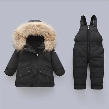 2 buc Set haine iarna baieti jos jacheta Fetita haine salopeta copii Îngroșa Cald haina geaca palton copii snowsuit