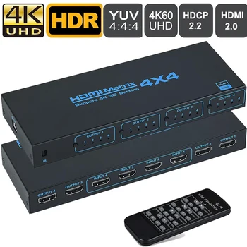 4K 60Hz HDMI Matrix Switch 4 în 4 Matrix Switcher HDMI 2.0 Splitter Selector 4x4 Suport EDID HDR10 HDCP2.2 pentru PC Loptop TV