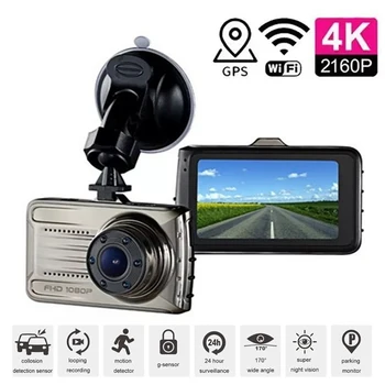 4K Masina DVR Bord Cam Disk Recorder Video Ultra HD 2160P GPS WiFi Viziune de Noapte Dashcam 1080P Camera retrovizoare Vehicke Cutie Neagră
