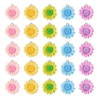 50Pcs Opac Rășină de Floarea-soarelui Farmece Pandantive Pentru DIY Neckalce Cercel-Cheie de Lanț de Luare de Bijuterii Accesorii