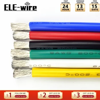 6 Culori Silicon cauciuc sârmă Moale de mașini Noi de energie Baterie Cablu de Alimentare Negru Rosu Albastru Verde Galben Alb 8 10 12 14 16 20 22 AWG