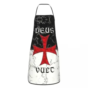 Amuzant Deus Vult Cruciat Cruce Din Marmură Salopete Șorț Bărbați Femei Bucătărie Bucătar Cavaleri Tablier Bucătărie pentru Gătit de Copt Grădinărit