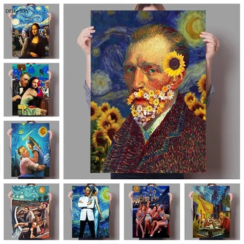 Amuzant Van Gogh Starry Sky Art Panza Pictura Van Gogh și Prietenii Postere Amuzante Tablou Celebru Personaj de Poze Decor Acasă