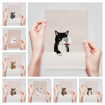 Animale Haioase Pisică Neagră Poster Alb Pisici Cu Gust De Vin Roșu Panza Pictura Iubitor De Pisici, Cadouri De Bucătărie Arta De Perete Camera De Zi Decor Acasă