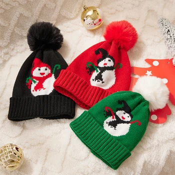 BeQeuewll Copil de Crăciun Pălărie de Iarnă om de Zăpadă Drăguț Wool Knit Beanie Capac de Cald pentru Copil Nou-născut Vreme Rece Accesorii
