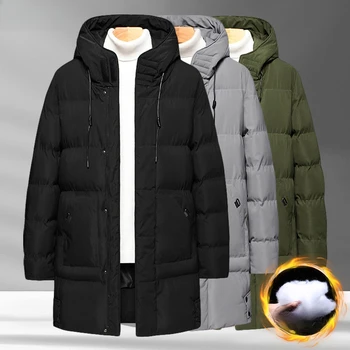 Bărbați Lungă Cu Hanorac Jacheta Grele De Îmbrăcăminte Exterioară Cald Canadiană Straturi Om Haine De Iarna Nou Brand Designer De Moda Casual Cu Glugă A12
