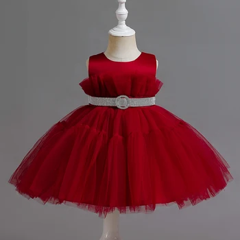 C355 Copii Rochie pentru Fete Printesa Roz Bubble Sleeve Sequin Centura Decor de Performanță Îmbrăcăminte Gazdă