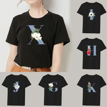 Camasi Vintage pentru Femei Albastru Numele Scrisoare de Imprimare Harajuku Tee Top cu Maneci Scurte Hip-Hop O-Gât T Camasi Femei, Haine Camiseta