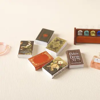 Casă de păpuși în Miniatură Carte de Colectie Vintage in Miniatura din Lemn casă de Păpuși, Cărți Retro engleză de benzi Desenate Diy Modele Set de 6 pentru Diy