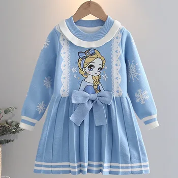 Copii Tricotaje Rochie pentru Fete Toamna Iarna Pulovere Tricot Rochie de Bumbac pentru Copii Elsa, Printesa Frozen Petrecere Costum 3-8 Ani