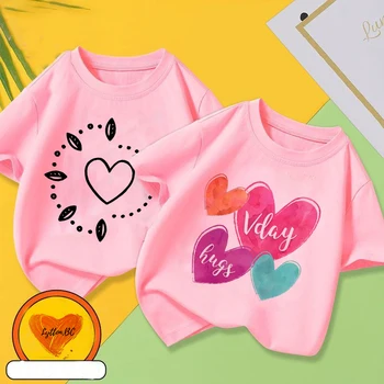 Copii Tricou De Moda De Vara Copii Tricou Maneca Scurta De Culoare Roz Harajuku Tricou Top Promovat Noul 2022 Dragoste Drăguț Imprimare Haine Pentru Copii