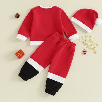 Copilul Copil Moș Crăciun Costum De Culoare De Contrast Gât Rotund Maneca Lunga Topuri Pantaloni Pălărie