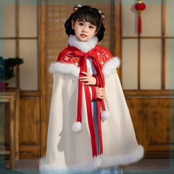Copilul Fetita Cape Haina Printesa Hanfu Cosplay Îngroșa Cald Șal Costum De Halloween De Anul Nou Chinezesc Petrecere De Iarna Topuri