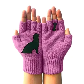 Câinele Mănuși Pentru Femei Catelus Drăguț Imprimate Cald Mănuși Tricotate O Mărime Se Potrivește Tuturor