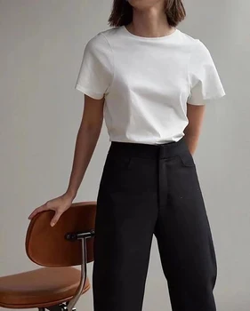 De lux pentru Femei tricou Simplu din Bumbac Confortabil Broderie cu mânecă Scurtă Sus de Înaltă Calitate Doamnă Birou Casual Bottom Tees
