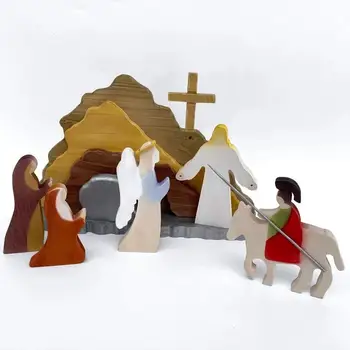De Paști Învierea Scena Set Ornament De Lemn Nașterea Domnului Decoratiuni Desktop Meserii Pentru Christian Home Decor De Birou Isus Scena