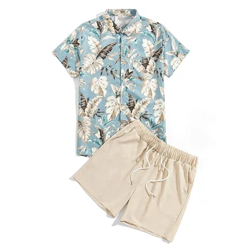 De Vară pentru bărbați T-Shirt Plante Tropicale Cămașă Hawaiană Set Pentru Barbati/Femei Butonul de Plajă, Tricouri cu Maneca Scurta Tricou Supradimensionat Set
