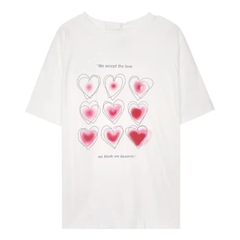 Dragoste Inima Scrisoare De Imprimare De Vara Lejere Casual Din Bumbac Cu Maneci Scurte T-Shirt