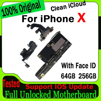 Fabrica Uunlocked Cu/Fără Față ID-ul Pentru IPhone X Placa de baza 100% Original 64GB 256GB Logica Bord Complet Testat Bune de Lucru