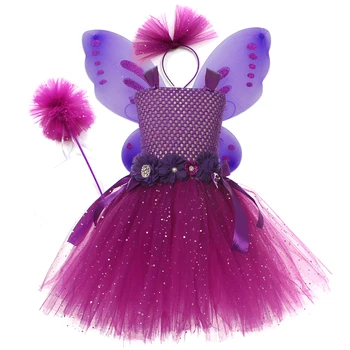 Fairy Cosplay Copii Haine Copii Fete fără Mâneci Rochie din Tul cu Fluture Aripi + Caciula + Sceptrul Prințesă Costum Petrecere