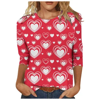 Femei de Moda Casual, Temperament Ziua Îndrăgostiților Dragoste Tipărite Șapte-quarter Sleeve Top Camisas Mujer