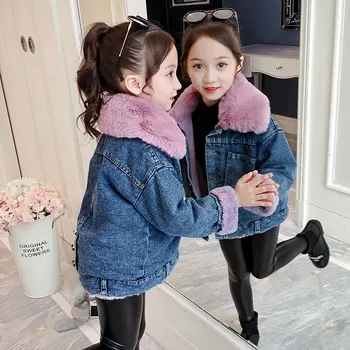 Fete Jachete De Iarnă Cald Gros Hanorac Blugi Purta Haine Copii Uza Copii Solid Jachete Denim Haine Copii Coreeană Topuri