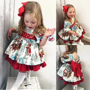 Fierbinte Stil de Craciun Copii Printesa Rochie de Moș Crăciun de Imprimare Mare Arc Fata Rochie de Anul Nou Dress Fusta Mai bun Cadou Pentru Copii
