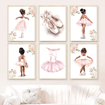 Floare Fata De Balet Pantofi Ballerina Nume Personalizat De Perete De Arta Panza Pictura Postere Si Printuri De Perete Poze Cu Fata De Copil Pepinieră Decor