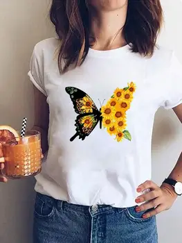 Floare Fluture Drăguț Minunat Moda Femei Casual T-shirt Femei Maneci Scurte Haine de Vară T Îmbrăcăminte Print Graphic Tee