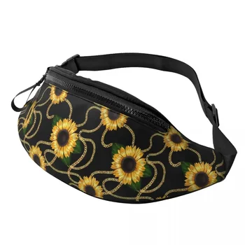 Floarea-Soarelui Elegant Talie Sac Lanț De Aur De Imprimare Adolescenți Jogging Talie Pack Print Sac Din Poliester