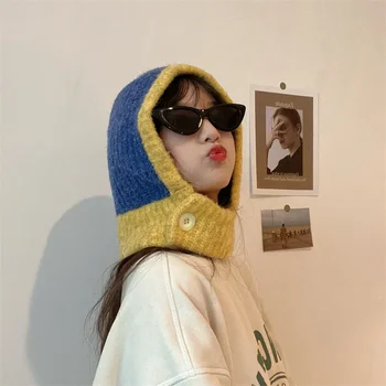 Iarna Vânt Cald Capace Tricot Stil Coreean Balaclava Pălării Femei Pălărie Eșarfă Gât Set De Moda De Sex Feminin Culoare De Potrivire Chelioși