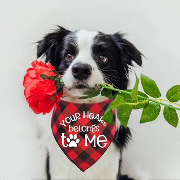 Inima ta îmi Aparține Ziua Îndrăgostiților Câine Bandane Carouri Cățeluș Câine Îndrăgostiților Batic Eșarfă pentru întreprinderile Mici Mijlocii Mari Câini Animale de companie