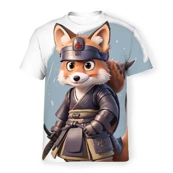 Japoneze Fox Poliester Tricouri Samurai Imprimare Homme Subțire Tricou Amuzant Îmbrăcăminte