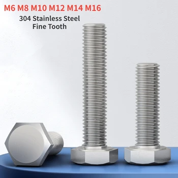 M6 M8 M10 M12 M14 M16 304 din Oțel Inoxidabil Fin Dinte Extern Hexagonal Șurub Hexagonal Filet Fin Șuruburile de Teren 0.75/1.0/1.25/1.5 mm