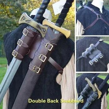 Medieval PU Piele Curea de Umăr Arma Costum Kit de elemente de Recuzită de Cavaler Dublu Înapoi Sabia în Teacă, Vintage Teaca Broasca Suport Pentru Bărbați