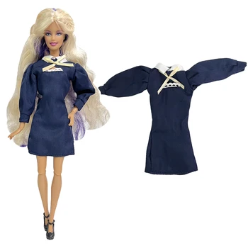 NK Oficial 1 Buc haine Papusa asociat cu tinuta formala albastru inchis permanent guler camasa printesa maneca rochie Pentru Papusa Barbie